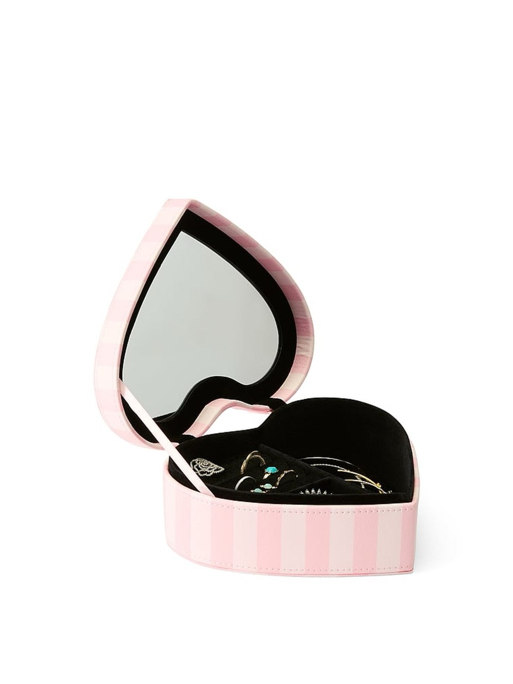 Victoria's Secret Pink Striped Heart Jewelry Box with Mirror